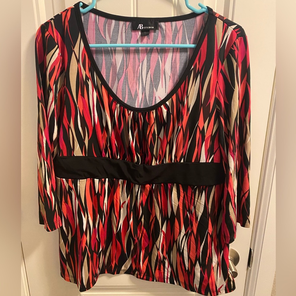AB Studio XL Top Stretch Blouse 3/4 Sleeve Shirt